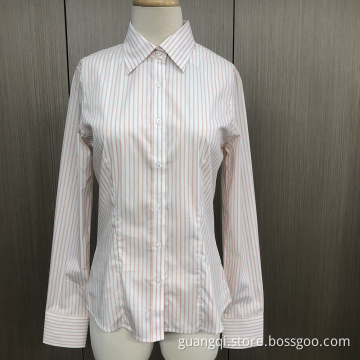 Yarn dyed stripe long sleeve female shirt
